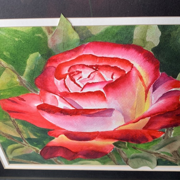 Stunning 17” x 14 1/2” signed original ROSE water color framed artwork - Picture 4 of 14